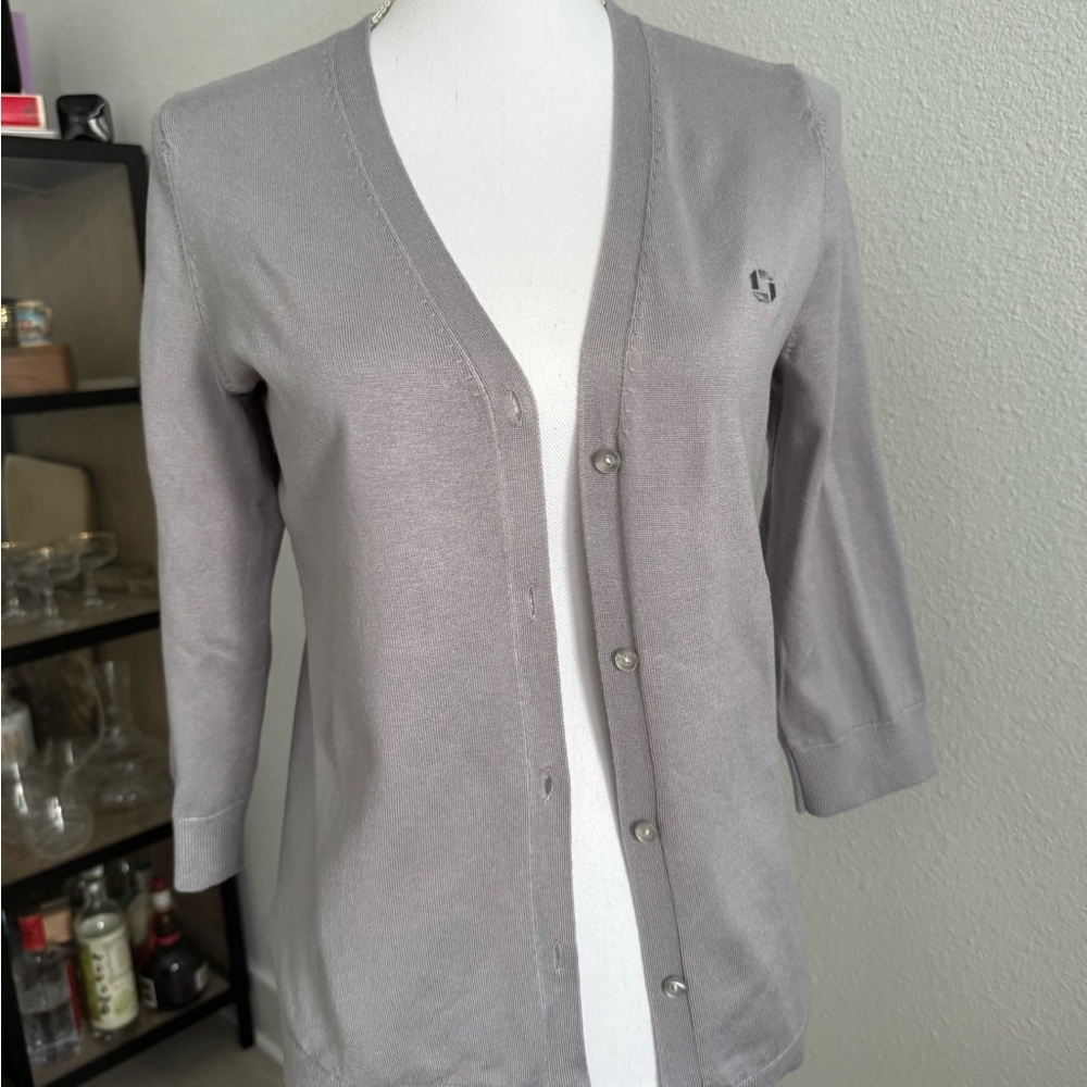 Lands' End Women's Light Gray Cardigan Sweater with Chase Bank Logo